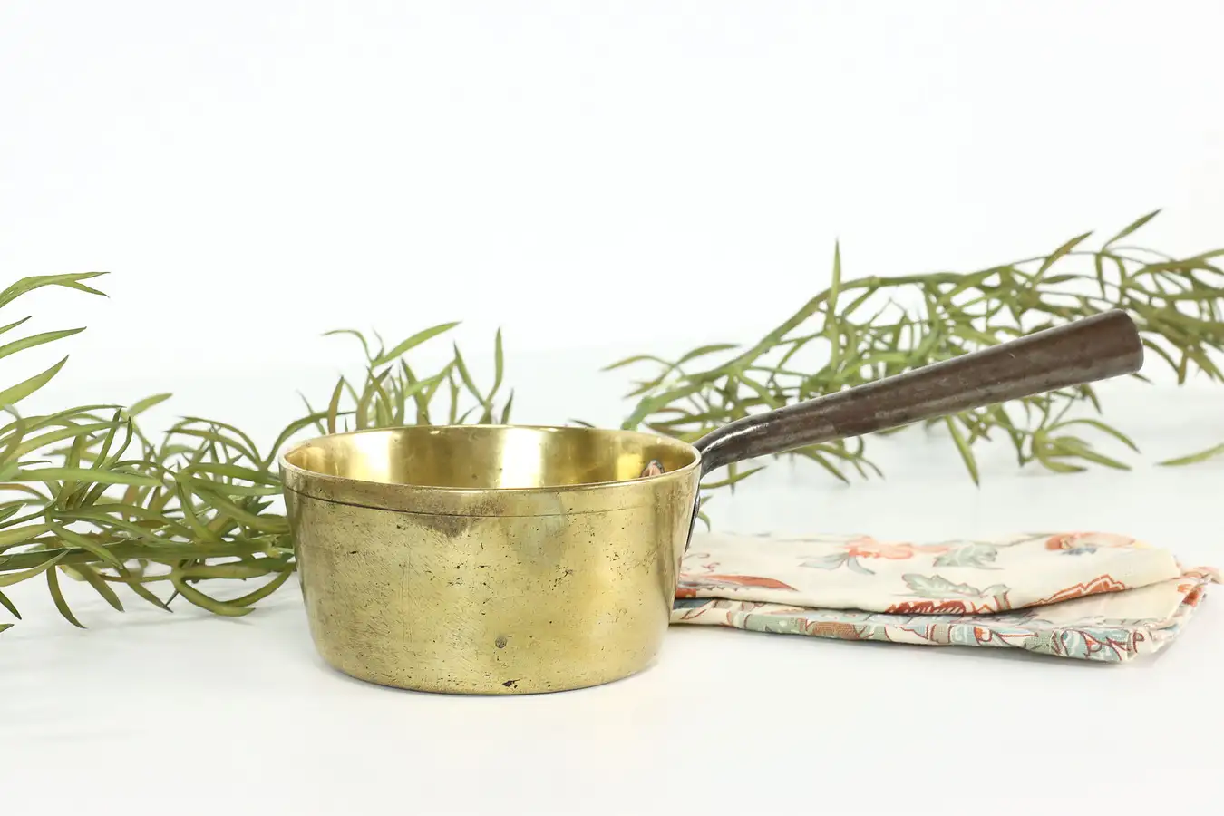 Main image of Farmhouse Antique 1860 Small Brass Sauce Pan or Pot Iron Handle,