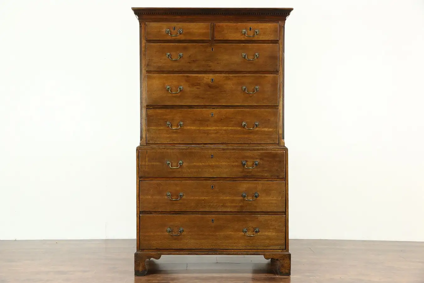 Main image of Georgian Period Oak Tall Chest on Chest or Highboy, 1790 Antique from England