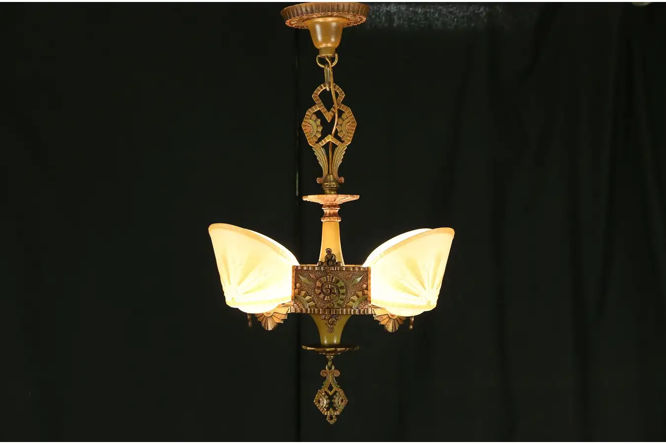 Main image of Art Deco 1930's Chandelier 4 Light Fixture, Signed Williamson & Beardslee