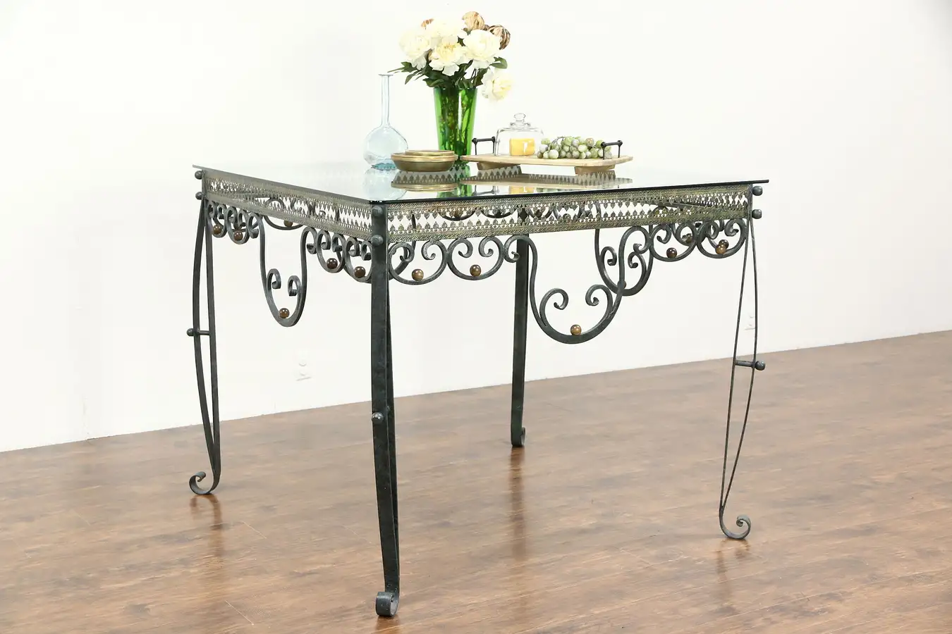 Main image of Wrought Iron Verdigris Display or Wine & Cheese Tasting Table, Wood Balls