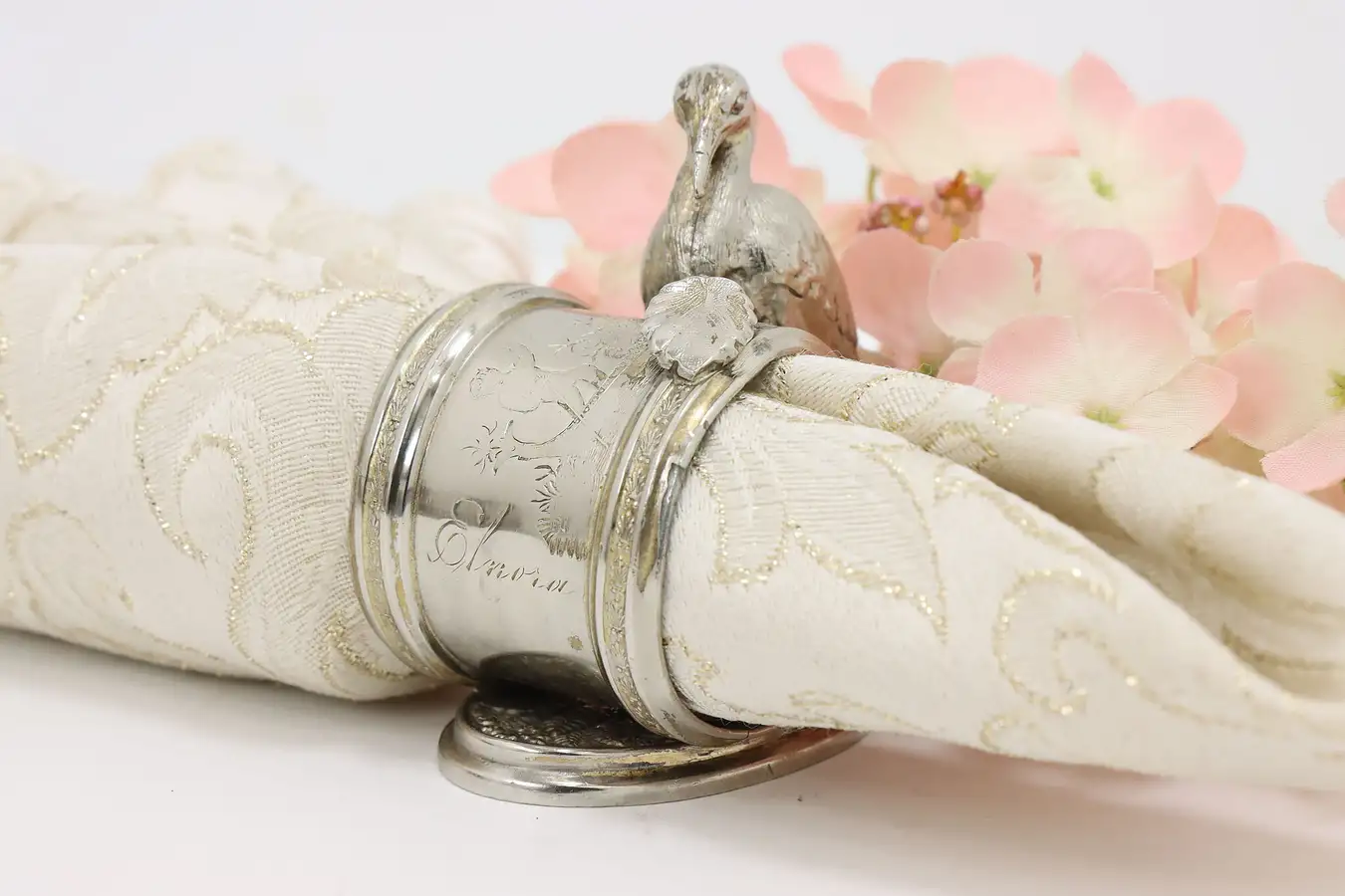 Main image of Heron Victorian Antique Silverplate Napkin Ring, Reed