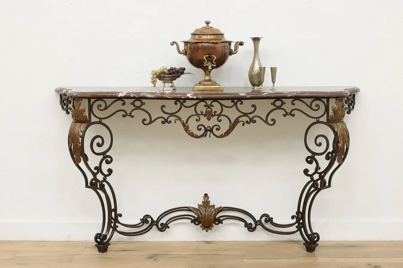 Main image of French Design Vintage Marble & Wrought Iron Entry Console