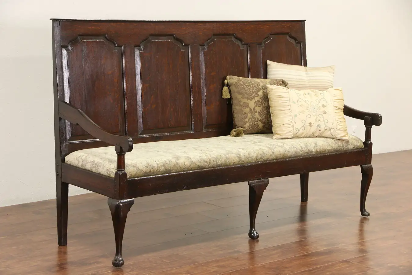 Main image of Georgian 1770's Antique Oak Bench or Hall Settee, New Upholstery