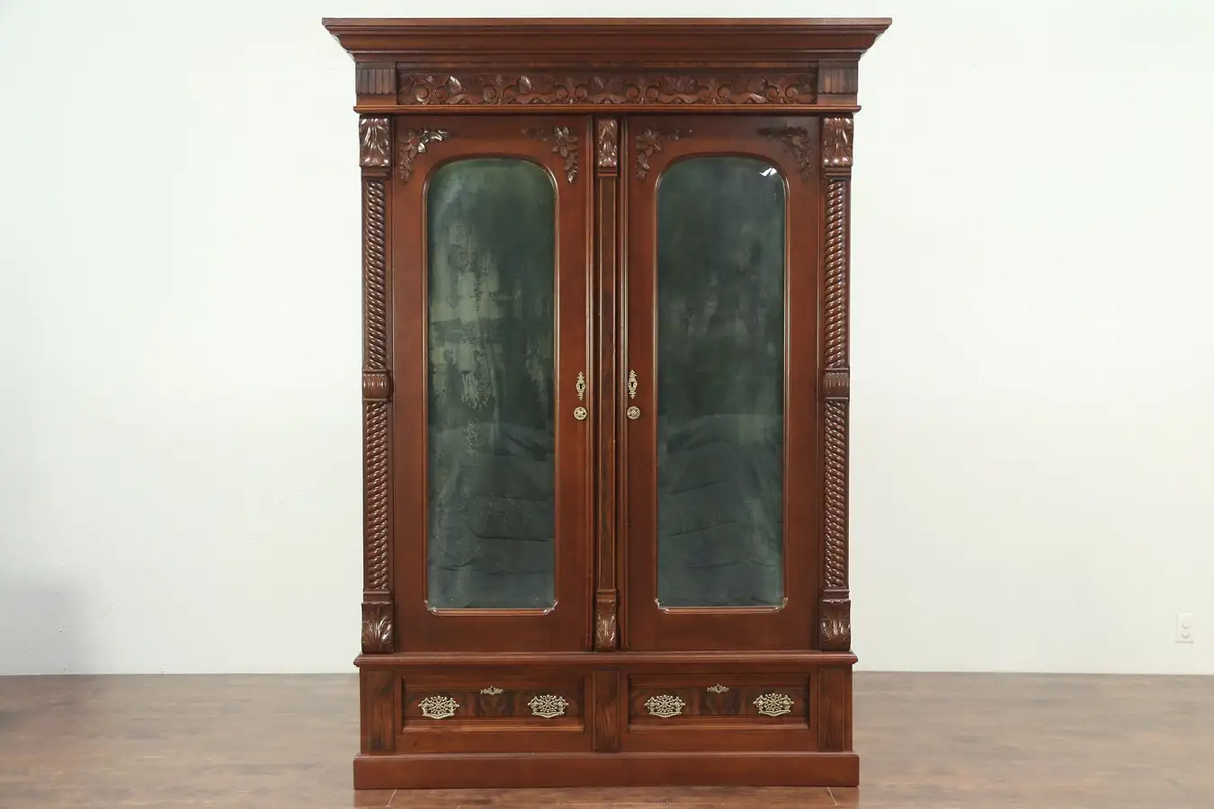 Main image of Victorian Eastlake Walnut 1880 Armoire, Wardrobe or Closet With Mirrors