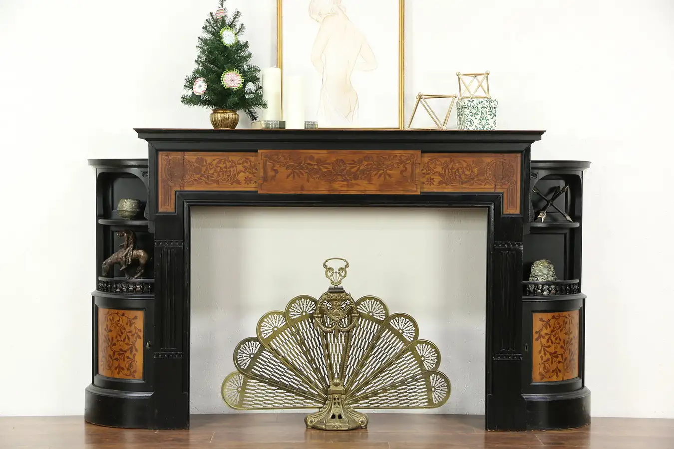 Main image of Victorian Antique Architectural Salvage Ebonized Cherry Fireplace Mantel