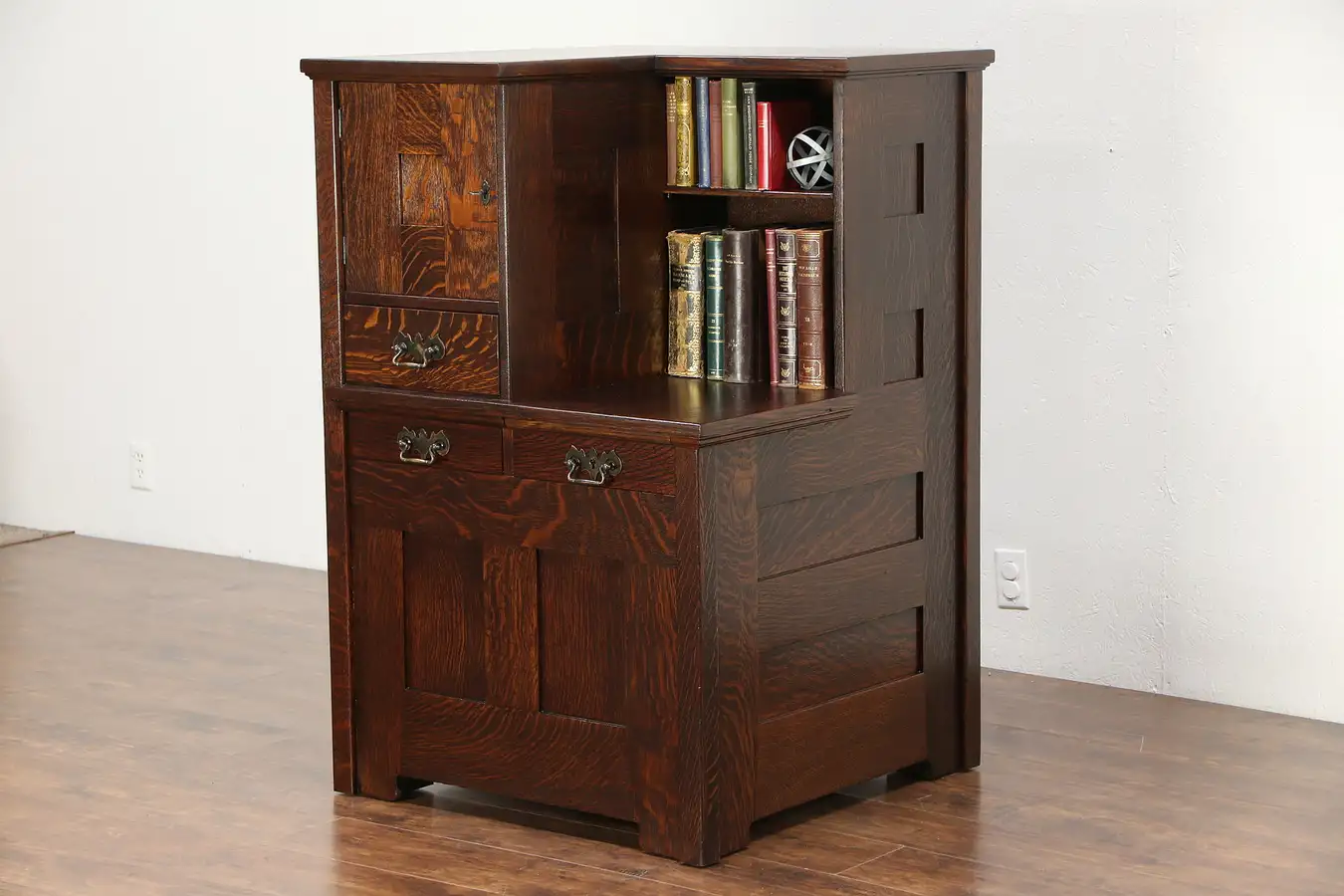 Main image of Arts & Crafts Mission Oak Library Bookcase Divider Antique Craftsman Cabinet
