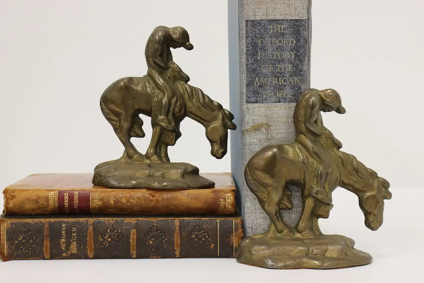 Main image of Pair of End of Trail Antique Brass Sculpture Bookends