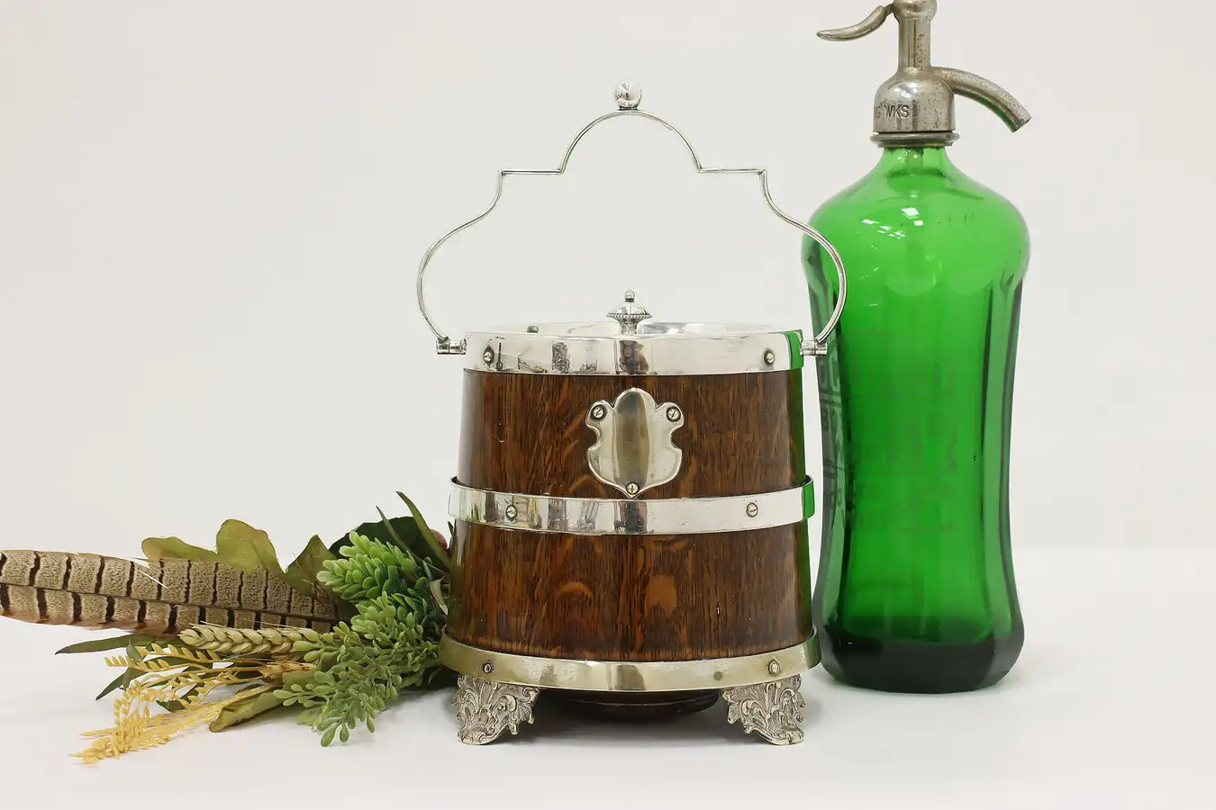 Main image of Victorian Antique English Silverplate & Oak Biscuit Jar, HC