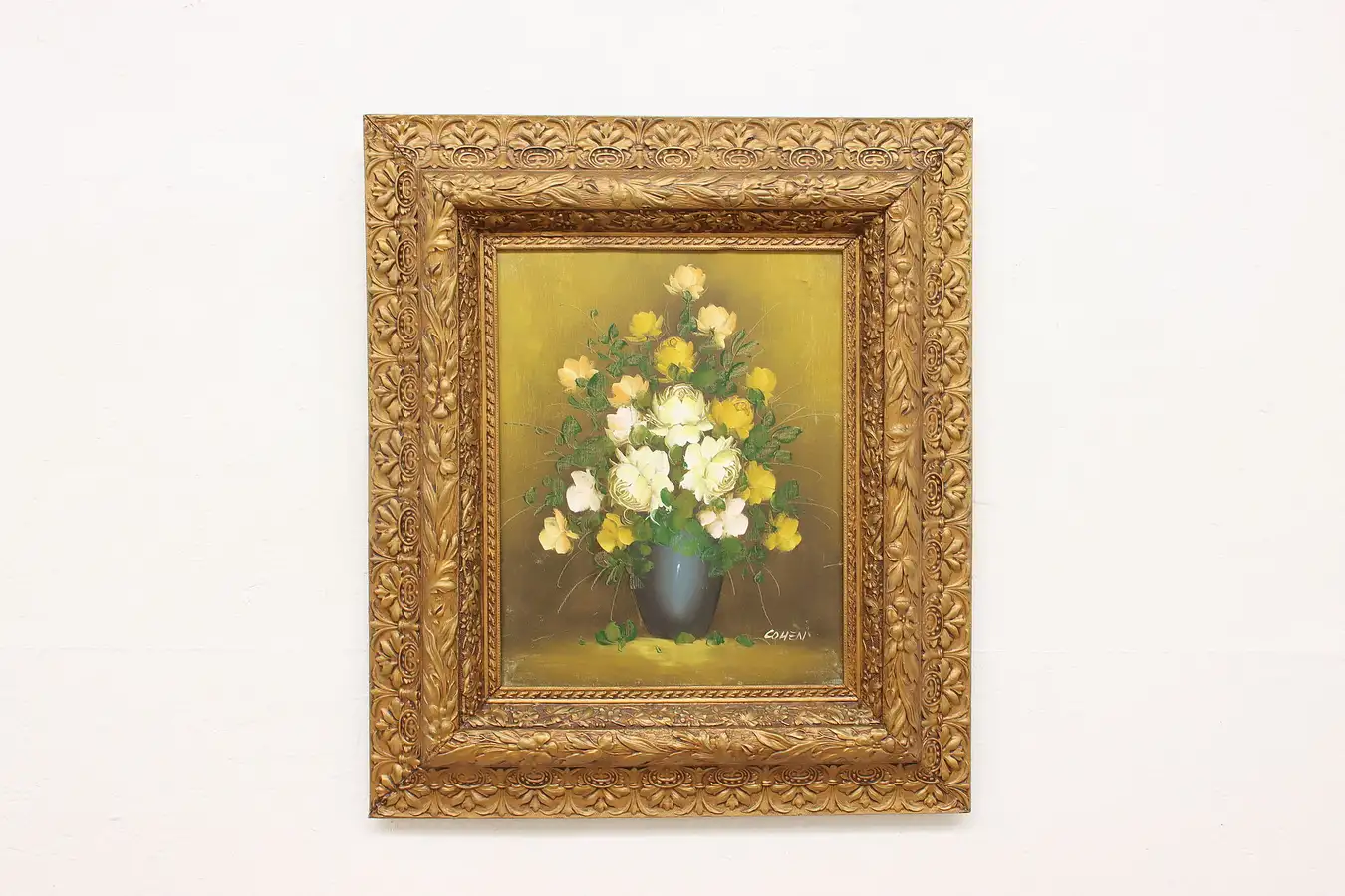 Main image of Yellow Flower Still Life Vintage Original Painting Cohen 32"