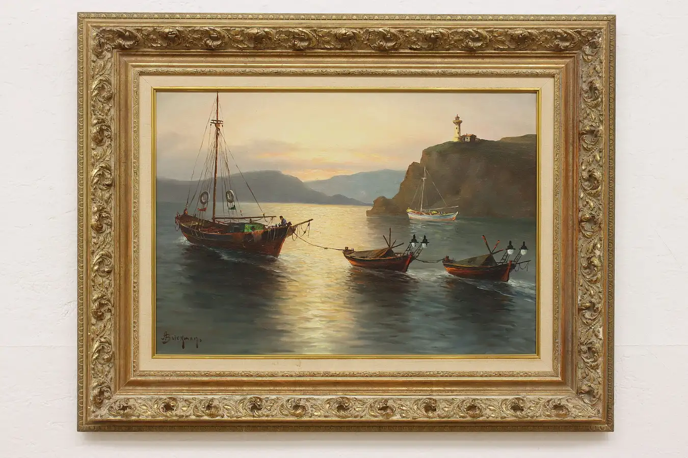 Main image of Fisherman Vintage Original Oil Painting Brickmay 35"