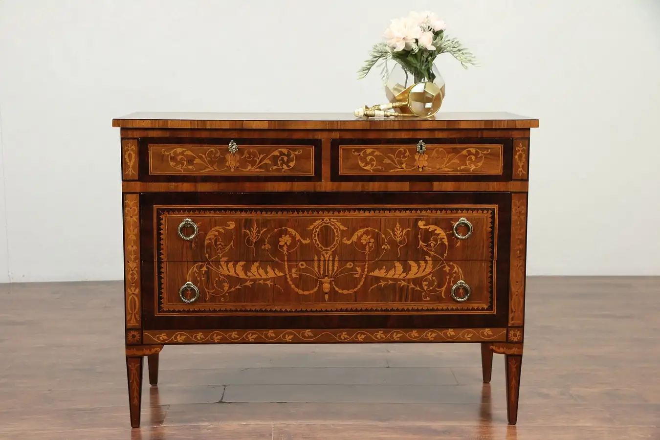 Main image of Italian Vintage Rosewood Inlaid Marquetry Linen or Hall Chest or Dresser