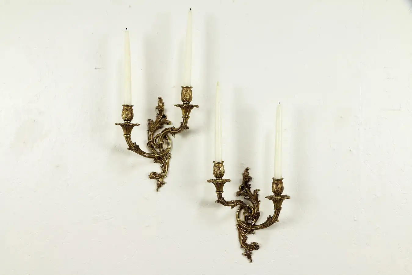 Main image of Pair of Bronze Rococo Vintage French Wall Sconces or Candelabra