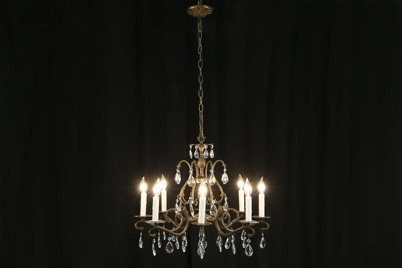 Main image of Crystal & Patinated Brass 8 Candle Vintage Chandelier