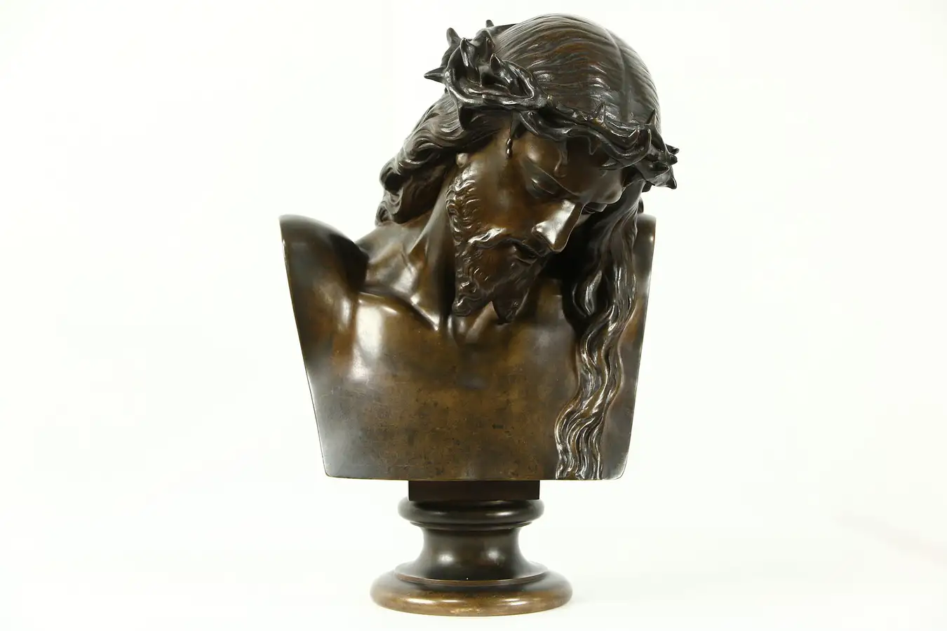 Main image of Jesus with a Crown of Thorns Mid 1800's French Bronze Sculpture Signed Clesinger