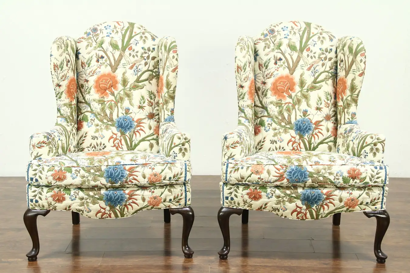 Main image of Pair of Traditional Vintage Wing Chairs, Quilted Upholstery