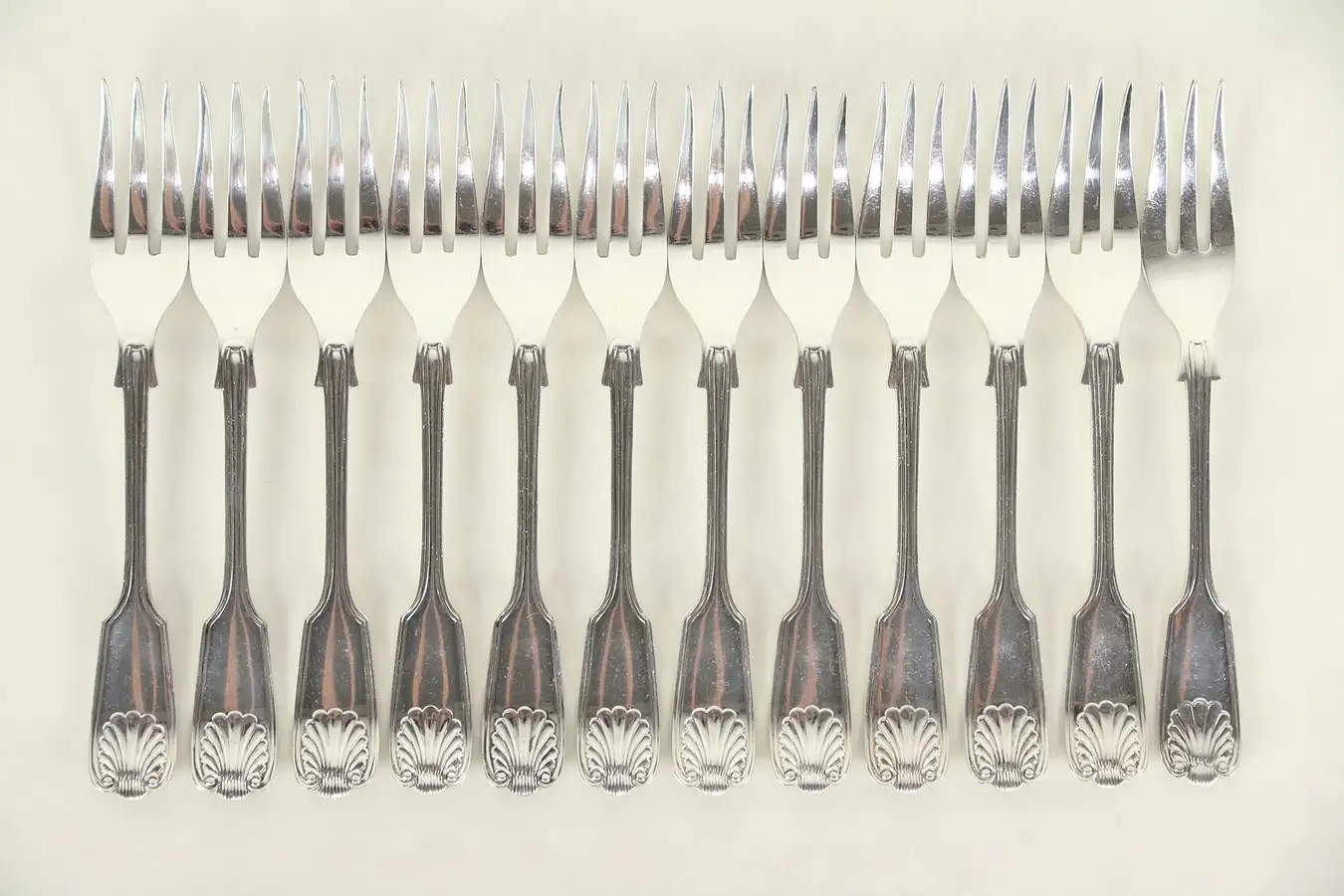 Main image of Set of 12 Cake or Seafood Forks Kings or Fiddle Pattern, Atkin England