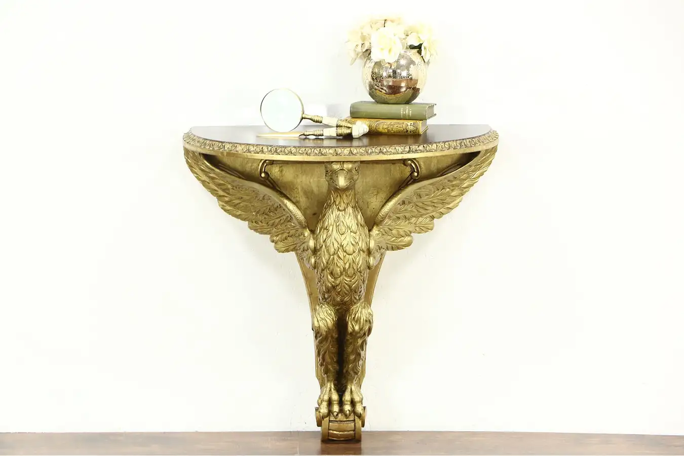 Main image of Eagle Carved Italian 1920 Antique Hall or Foyer Console Table, Sunburst Top