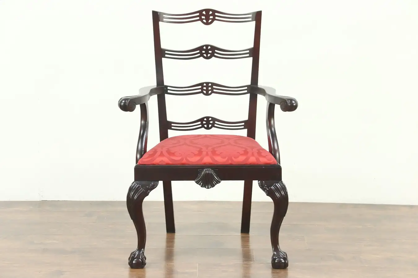 Main image of Georgian Chippendale Vintage Mahogany Desk or Occasional Chair, New Upholstery