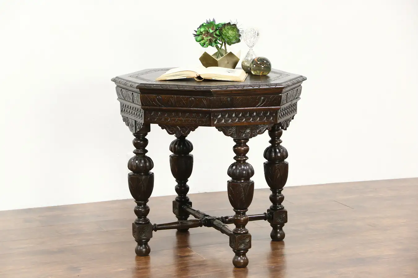 Main image of Octagonal English Tudor 1910 Antique Oak Center or Lamp Table