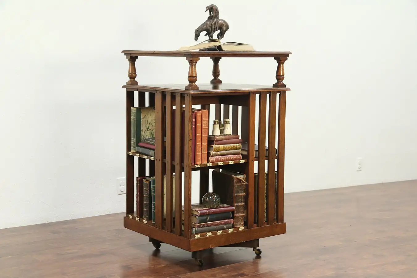 Main image of Oak Revolving Antique Spinning Bookcase with Original Labels