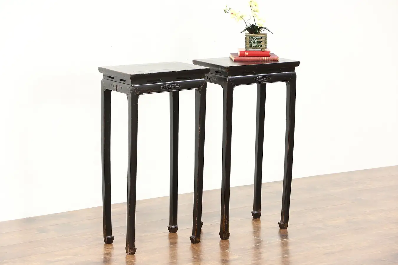 Main image of Pair of Antique 1900's Chinese Carved End Tables or Night Stands