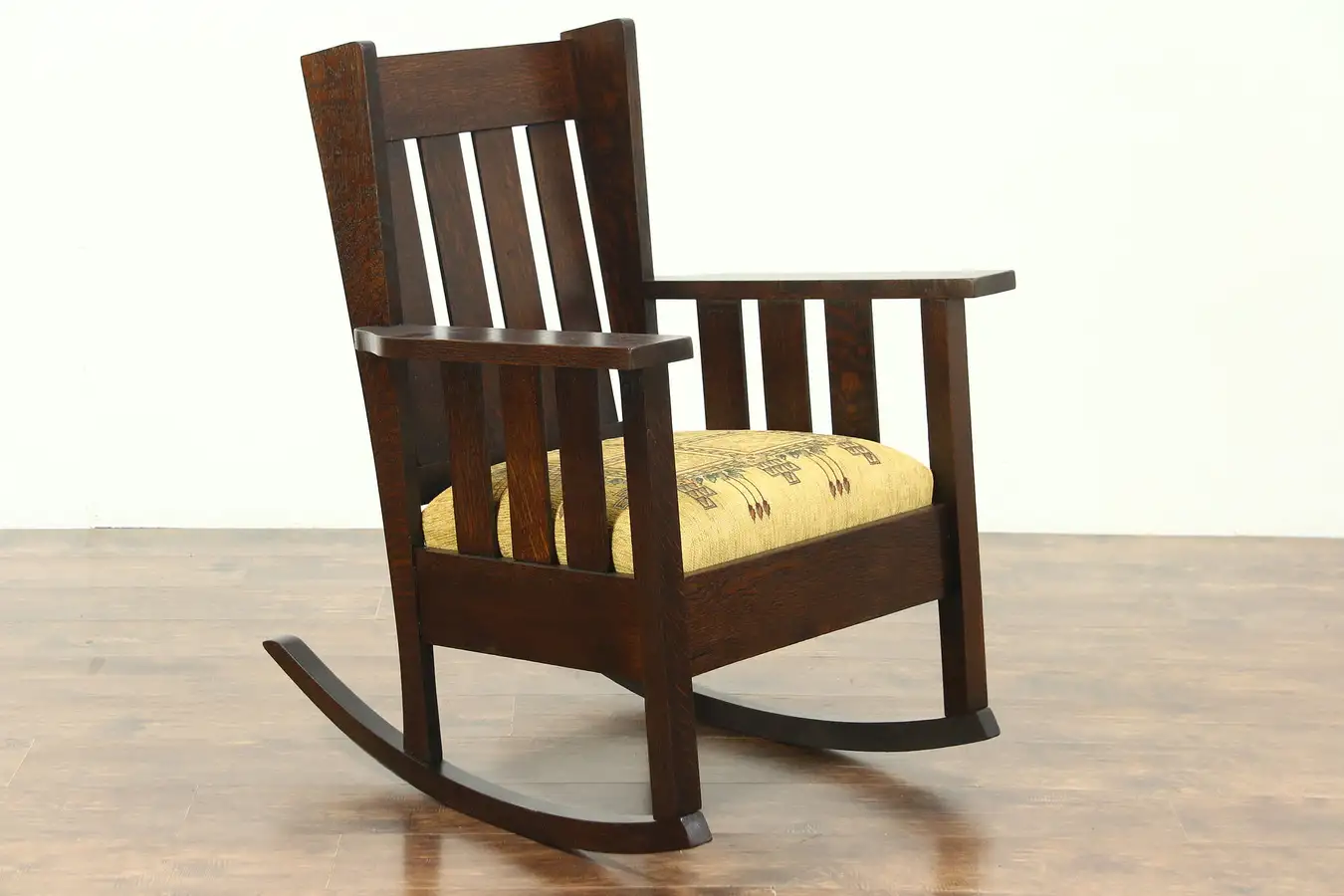Main image of Arts & Crafts Mission Oak Antique Rocker Craftsman Rocking Chair, New Upholstery