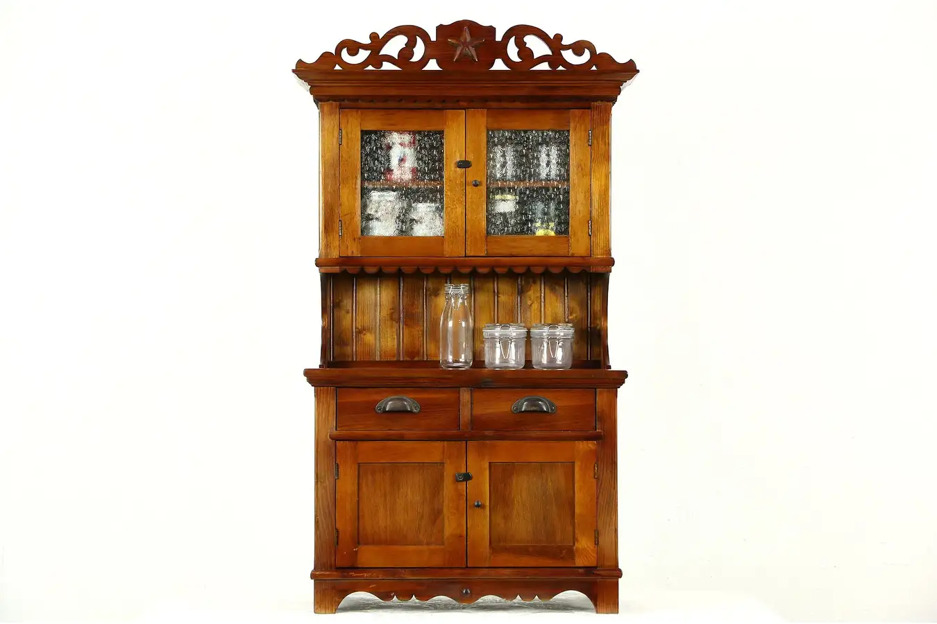 Main image of Miniature Child Size Vintage Country Pine Cupboard, Signed Bigelow Milwaukee