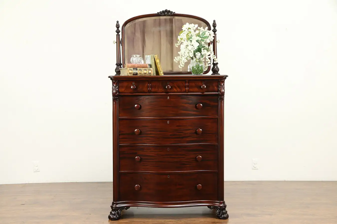 Main image of Empire Antique Mahogany Highboy or Tall Chest, Beveled Mirror