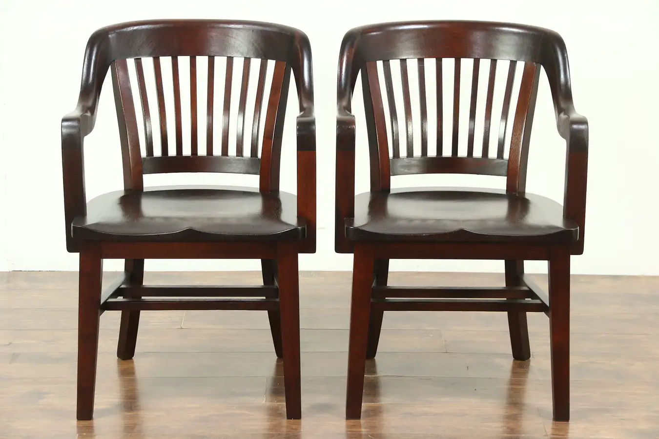 Main image of Pair Antique Mahogany 1910 Library or Office Chairs, Signed Milwaukee