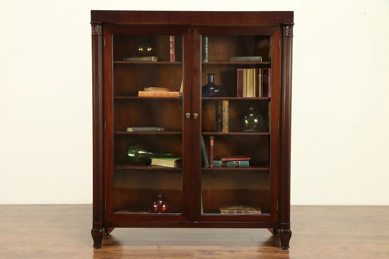 Main image of Mahogany Antique Library Bookcase, Wavy Glass Doors