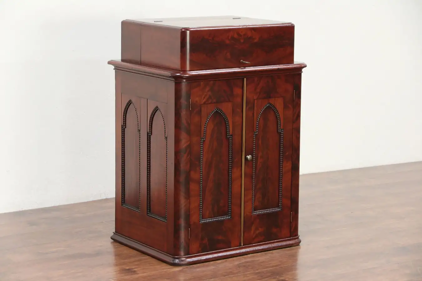 Main image of Victorian Gothic Antique Mahogany Sewing, Bar or Console Cabinet