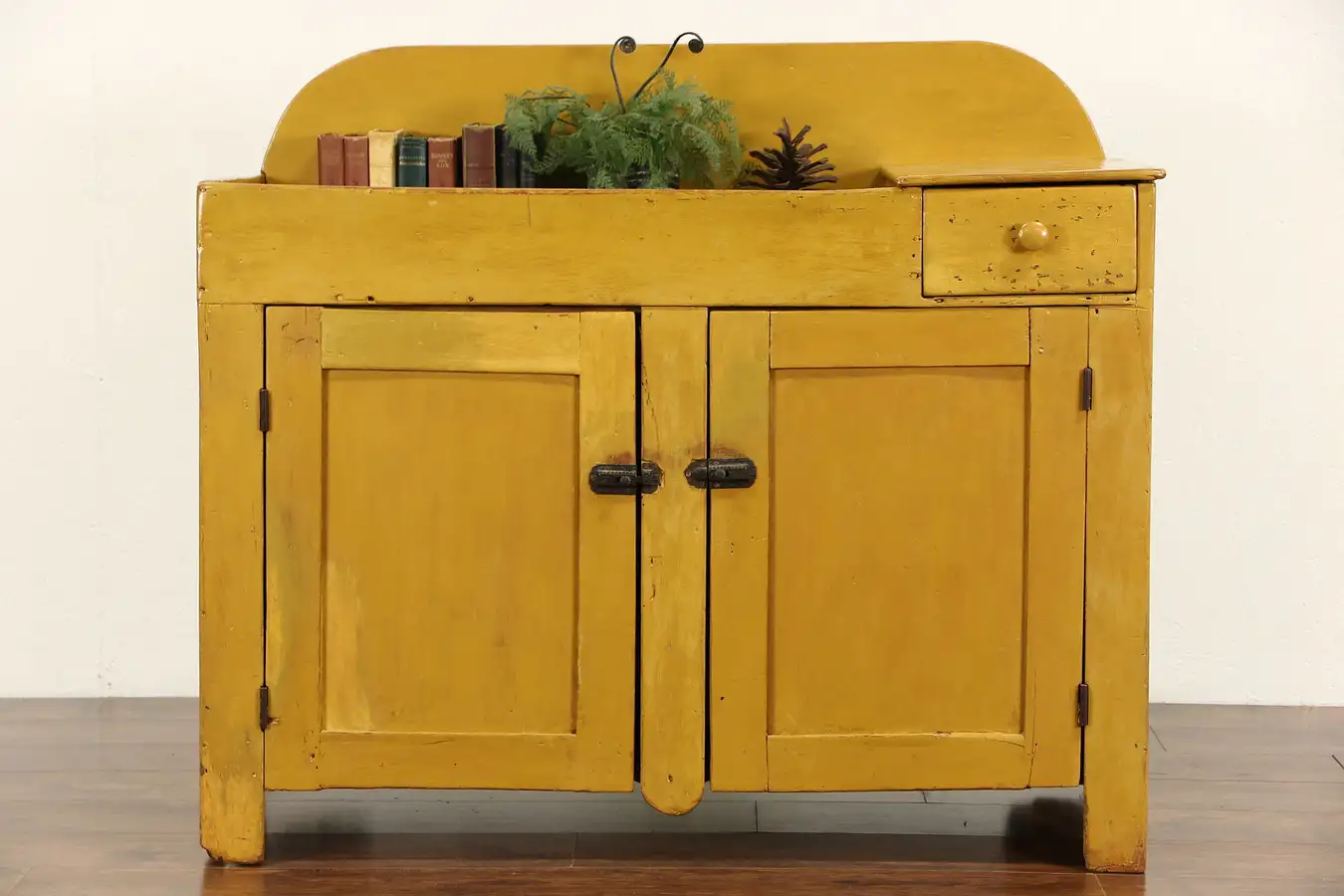 Main image of Country Pine 1870's Antique Dry Sink Cupboard, Mustard Paint