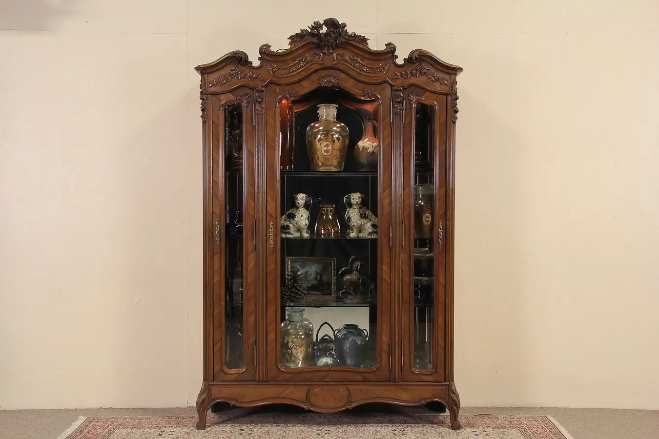 Main image of French Triple Armoire 1900's Antique China Curio Display Cabinet