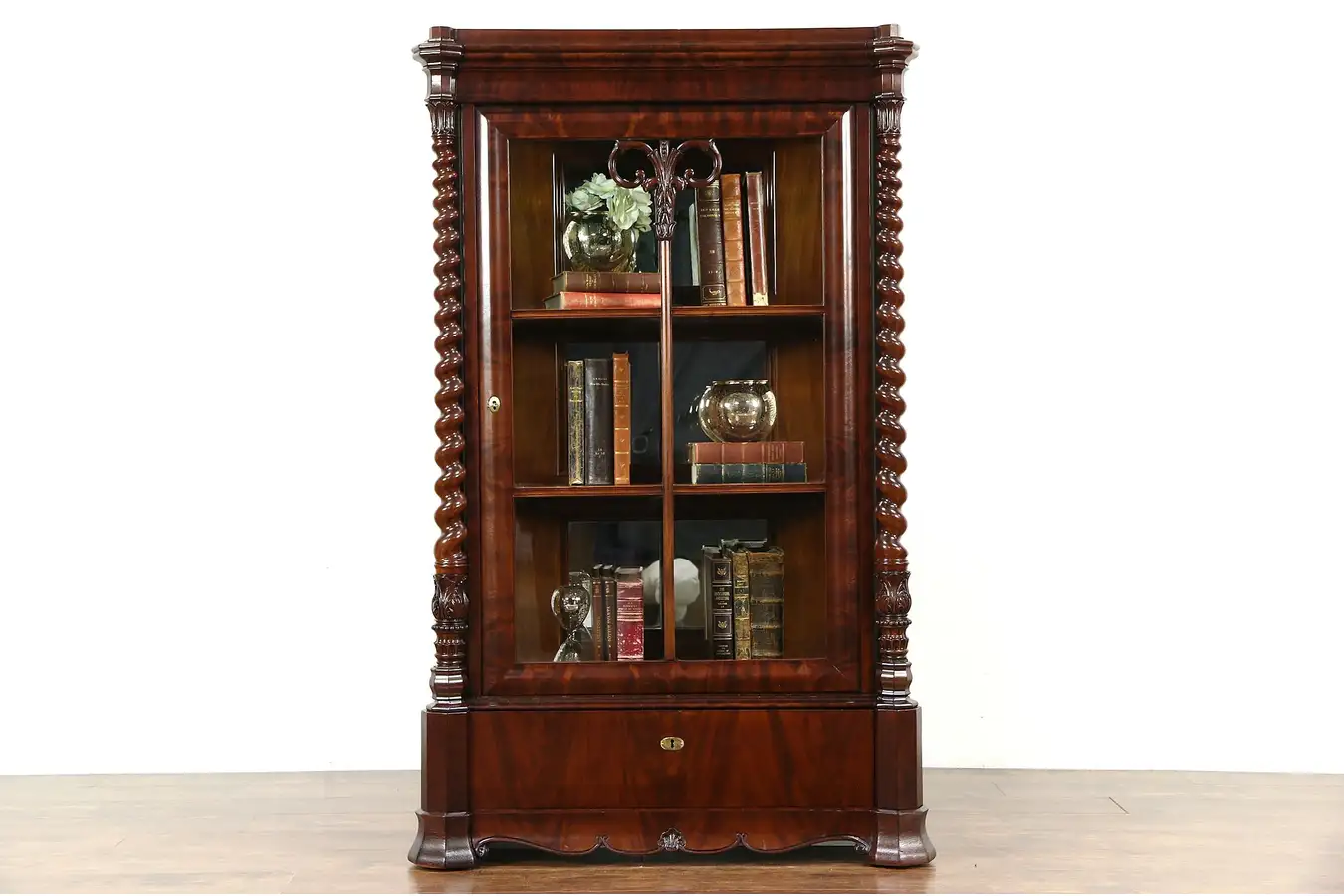 Main image of Empire Antique Austrian 1840 Carved Mahogany China Curio Display Cabinet