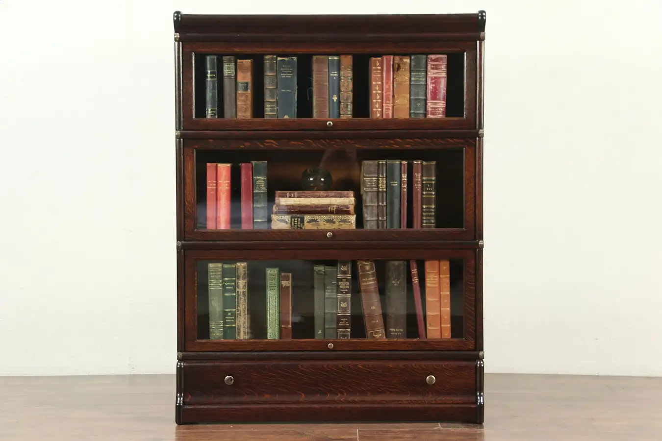 Main image of Oak 3 Stack Antique Lawyer Bookcase, Wavy Glass Doors, Globe Wernicke