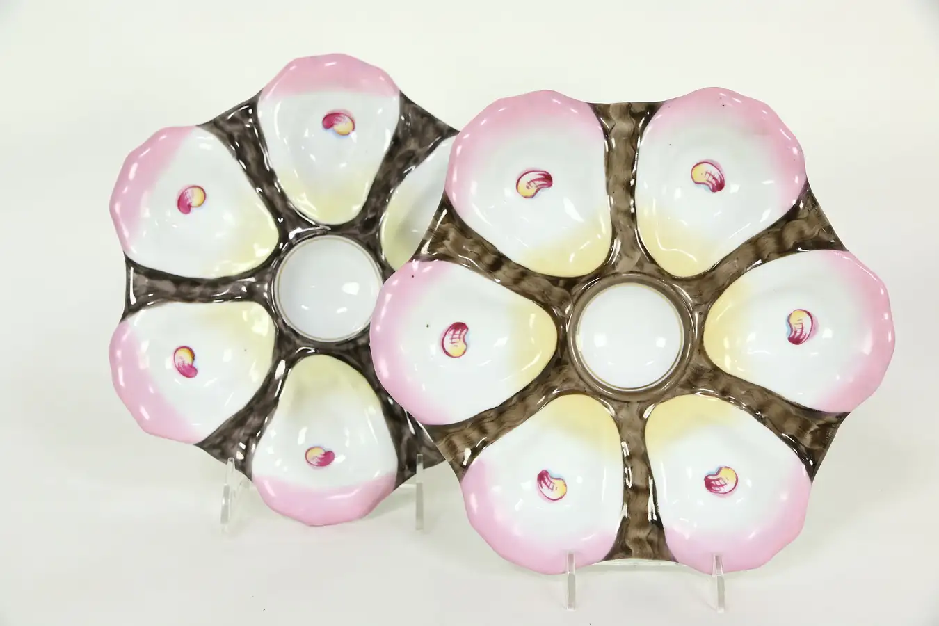 Main image of Victorian Pair of Antique 1870's Oyster Plates, Hand Painted