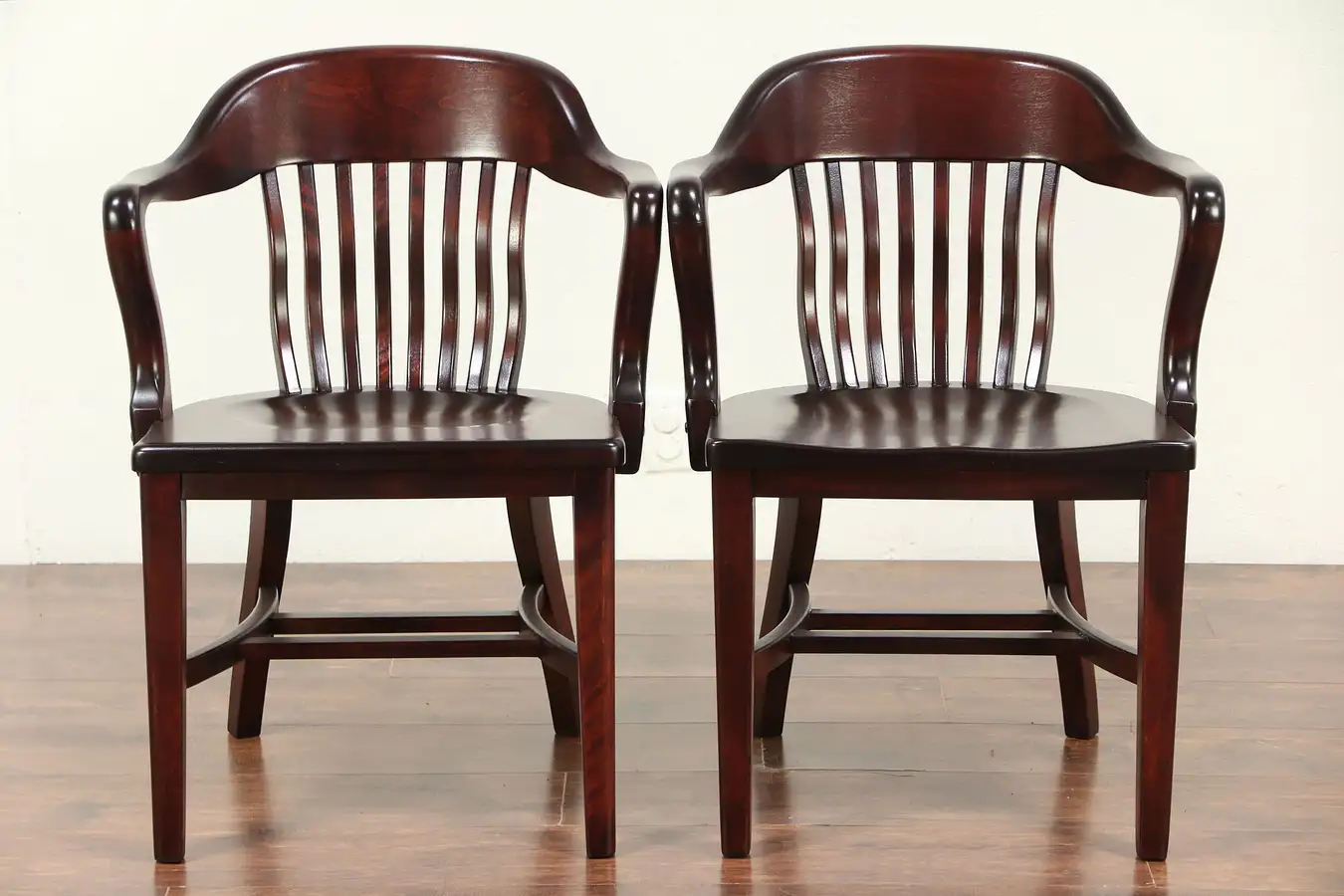 Main image of Pair of Birch Antique Banker, Library or Office Chairs