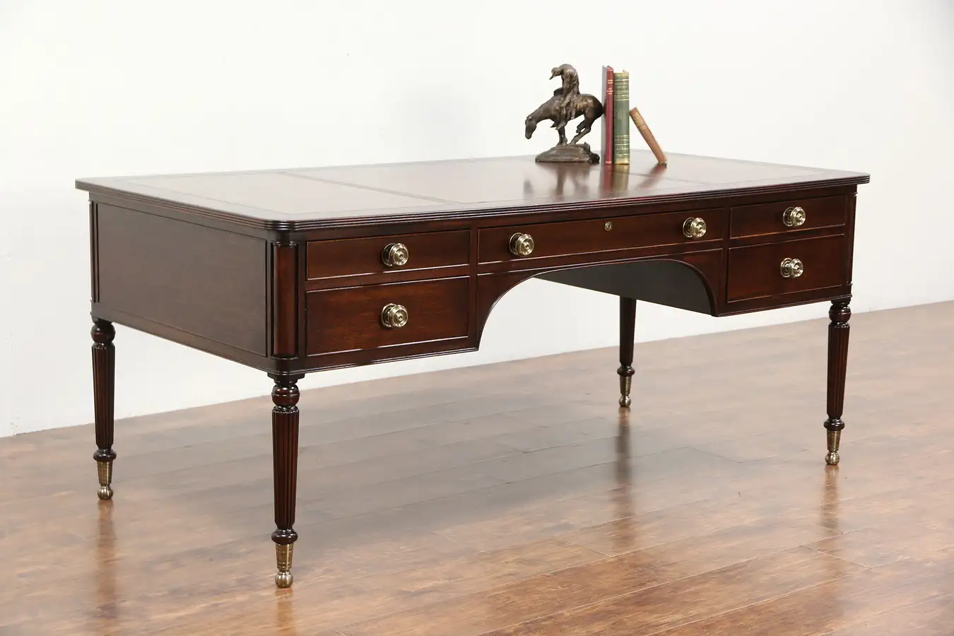 Main image of Traditional Mahogany Vintage Library Desk, Leather Top, Signed Kittinger