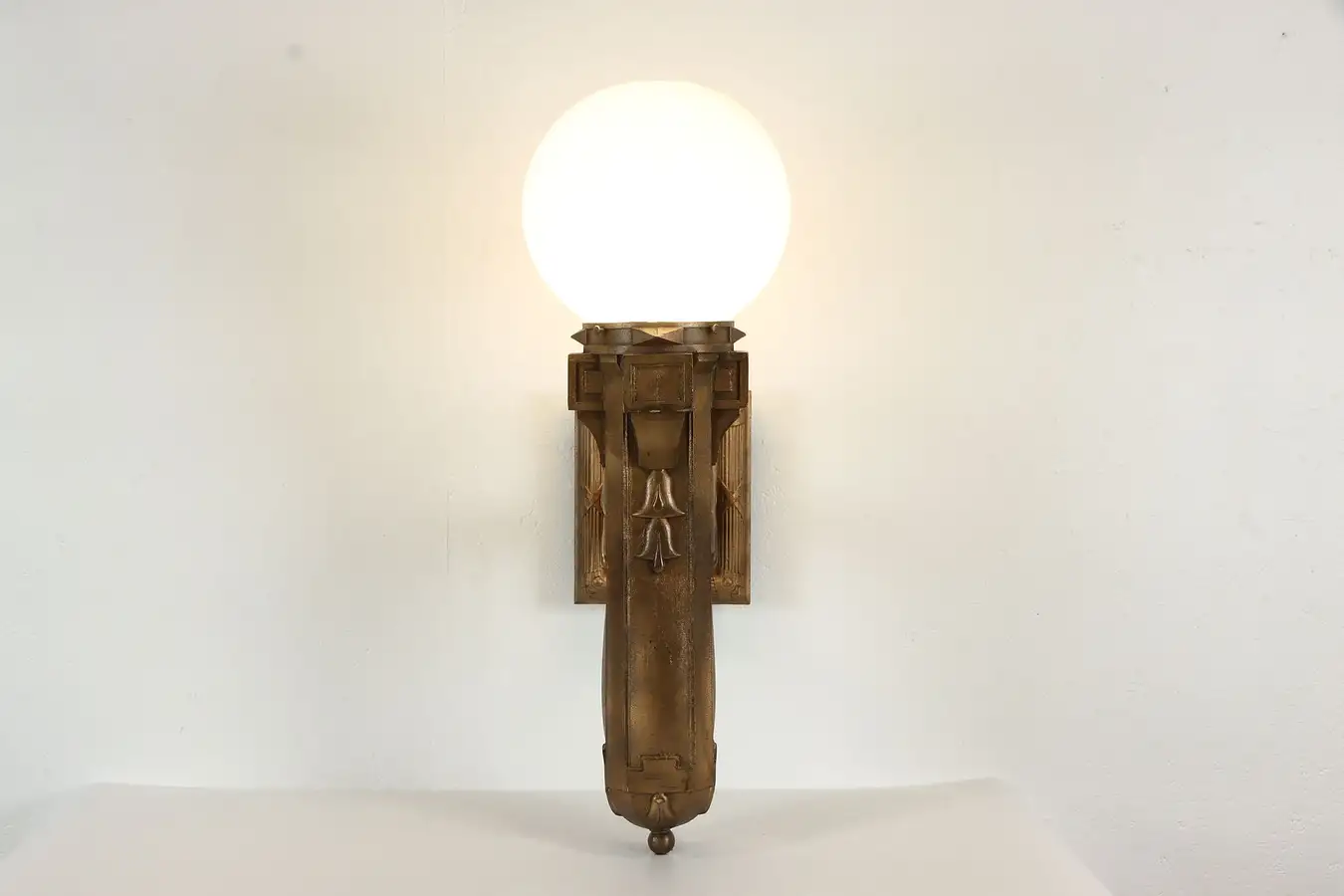 Main image of Art Deco Cast Bronze Antique Architectural Salvage Wall Sconce & Globe