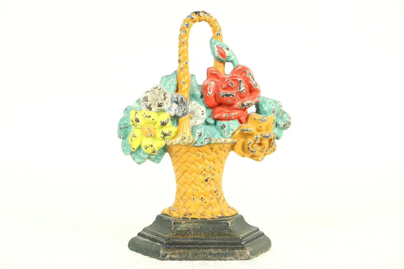 Main image of Cast Iron Orange Basket & Flowers Antique Door Stop
