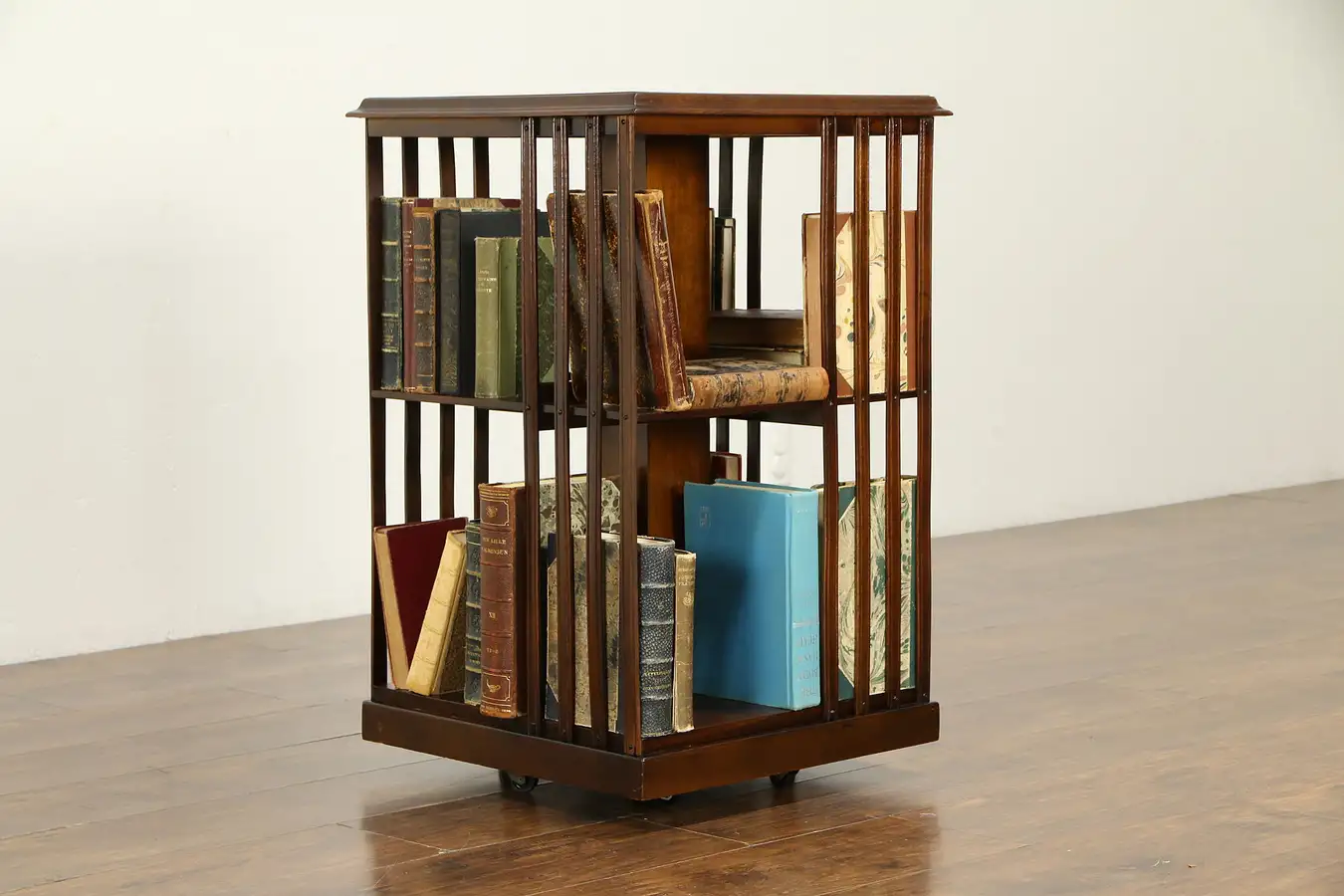 Main image of Traditional Inlaid Mahogany Vintage Spinning Revolving Chairside Bookcase