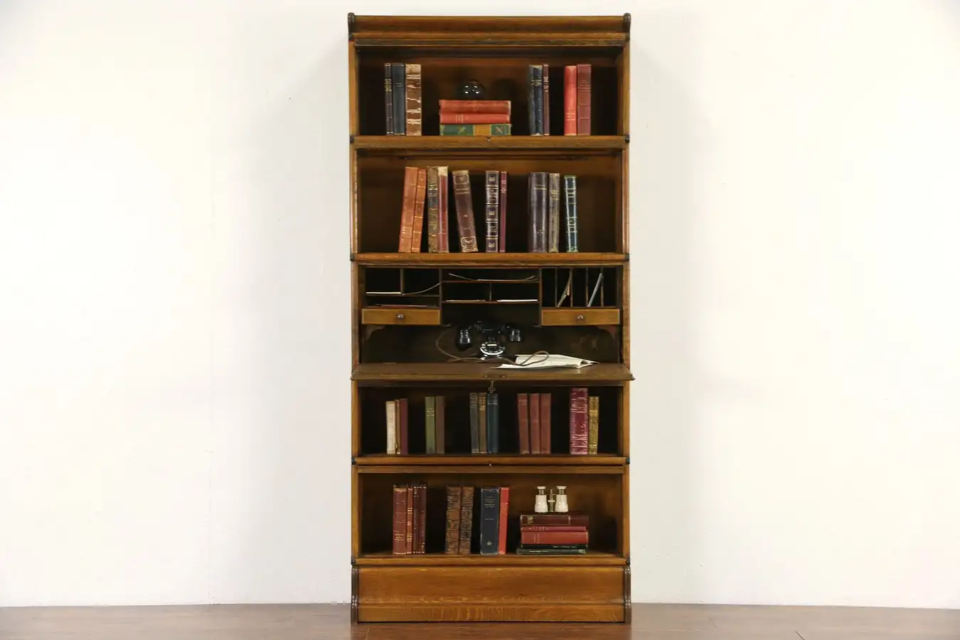 Main image of Quartersawn Oak Stacking Antique Lawyer Barrister Bookcase with Desk