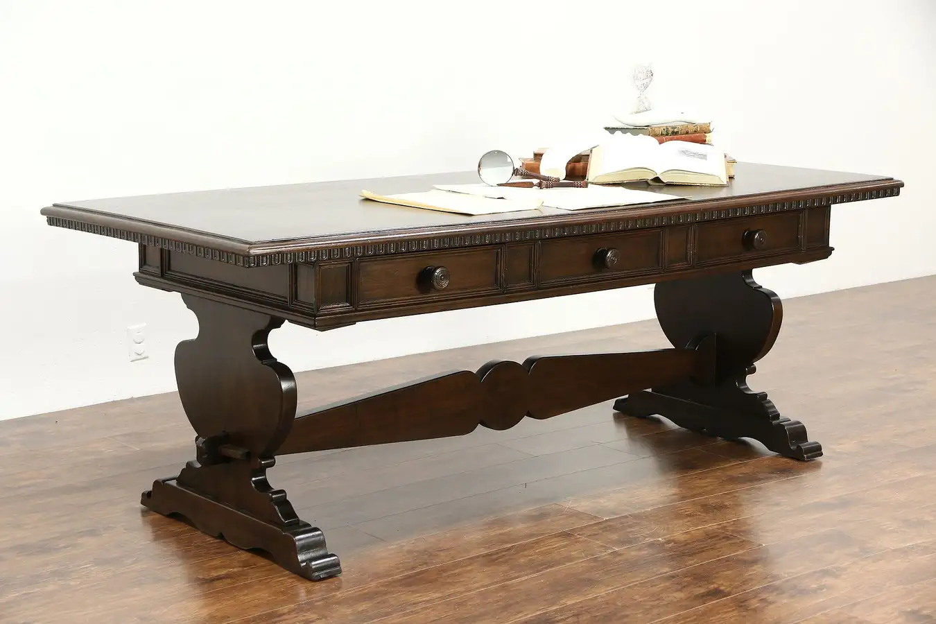 Main image of Italian 1890 Antique 7 1/2' Library Writing Desk, Hall or Dining Table, Exorcist