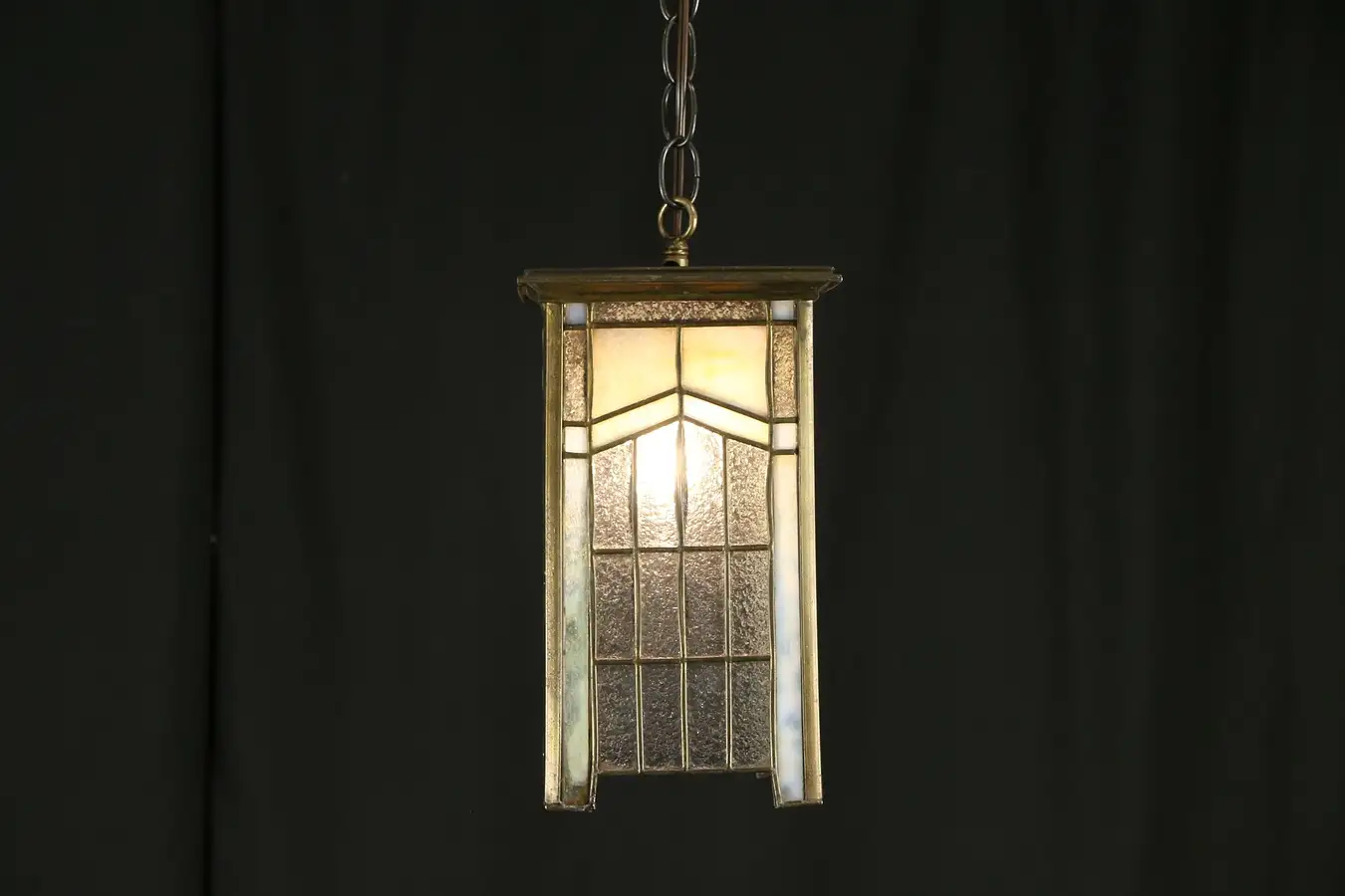 Main image of Arts & Crafts Antique Leaded Glass Craftsman Hall Lantern Light