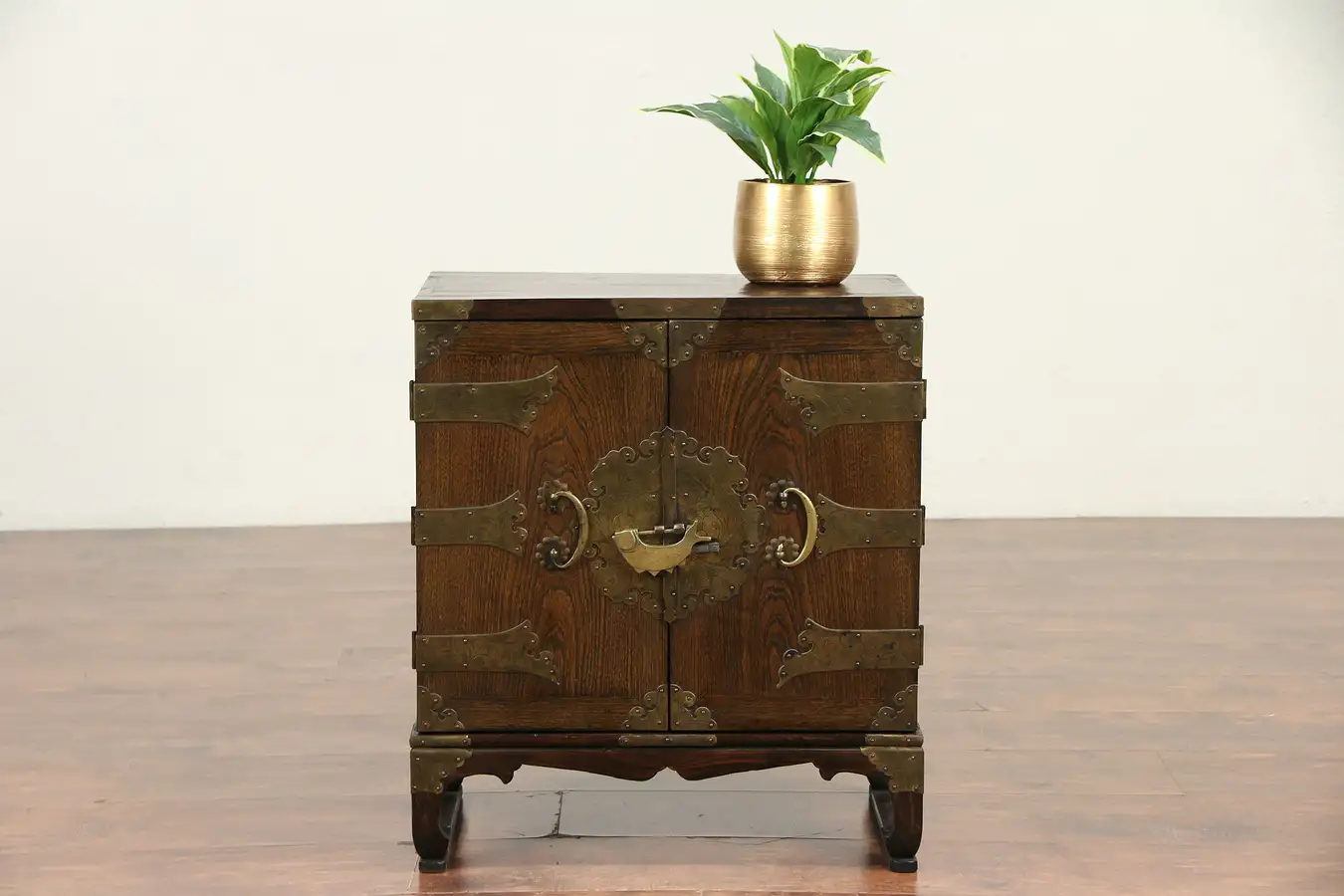 Main image of Chinese Ash Small Chest or End Table, Brass Fish Padlock