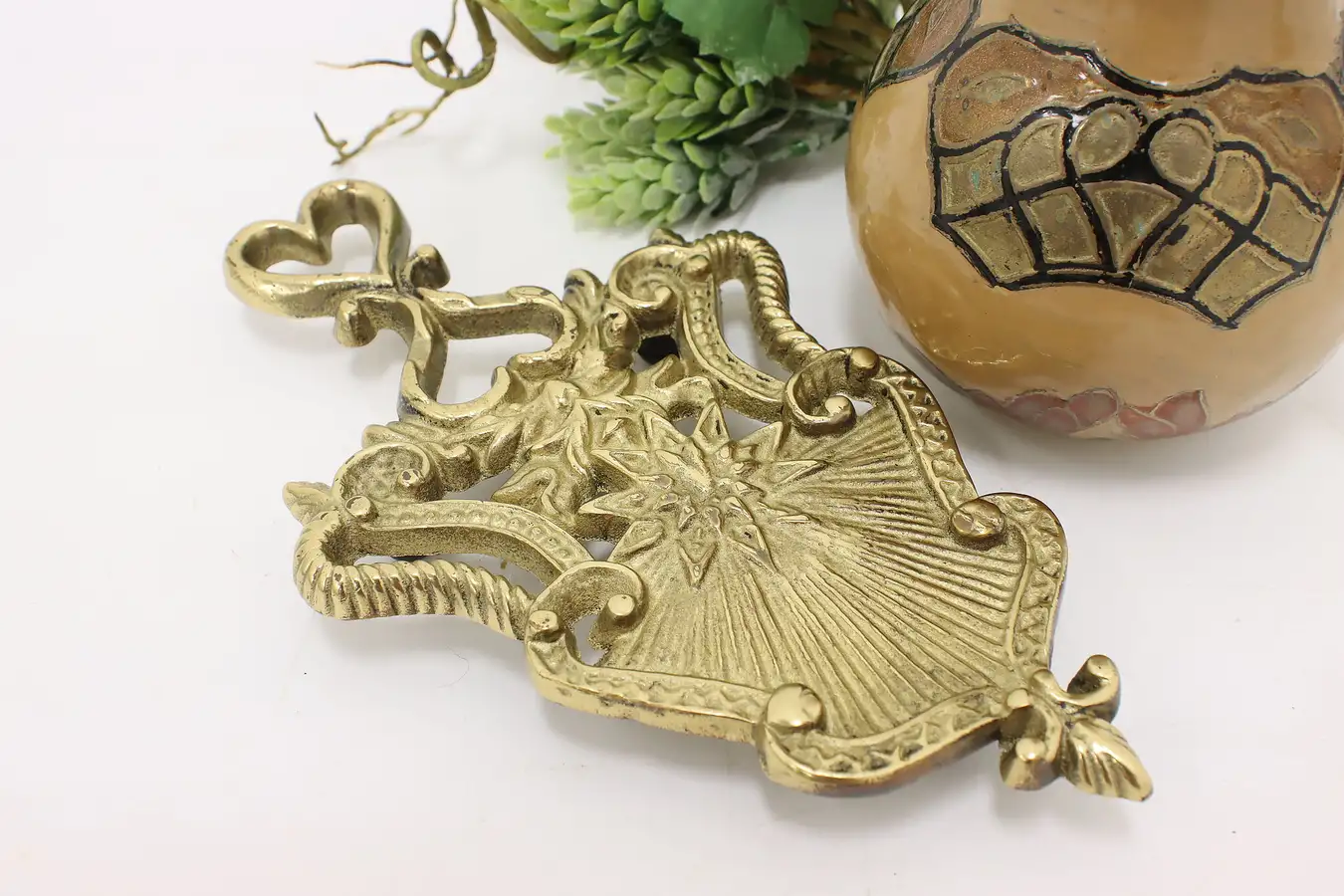 Main image of Victorian Antique Brass Fireplace Trivet, Hearts