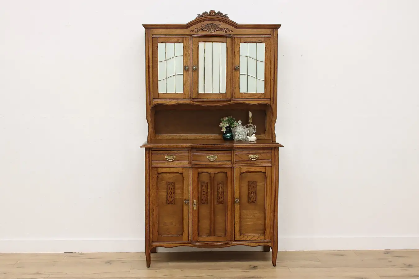 Main image of Oak Bar or China Cabinet Sideboard Beveled Mirrors