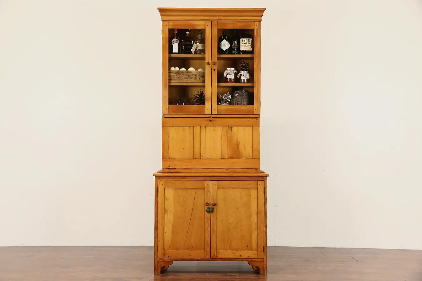 Main image of Country Pine 1860's Antique Secretary Desk & Bookcase, Secret Compartments