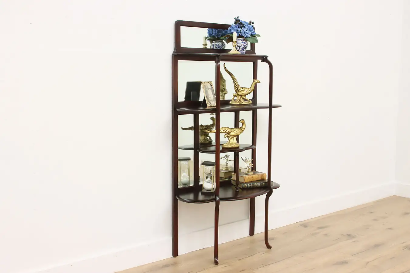 Main image of Art Nouveau Antique Birch Etagere Curio or Display, Mirrors