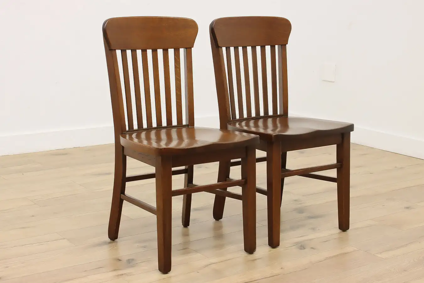 Main image of Pair of Antique Craftsman Oak Desk Game or Side Chairs
